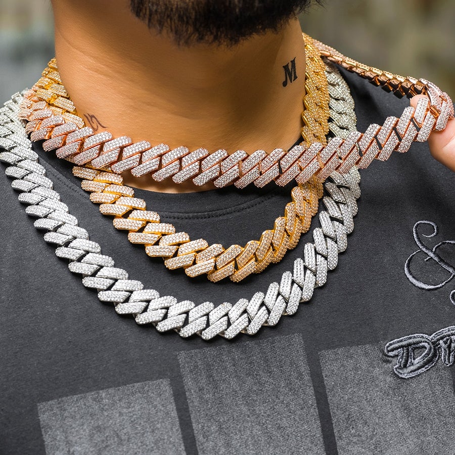 14MM Iced Prong Chain - Rose Gold - Vercetti