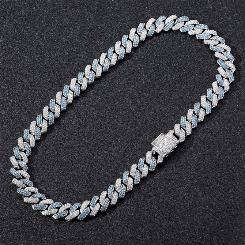 14MM Iced Prong Chain - White + Blue - Vercetti