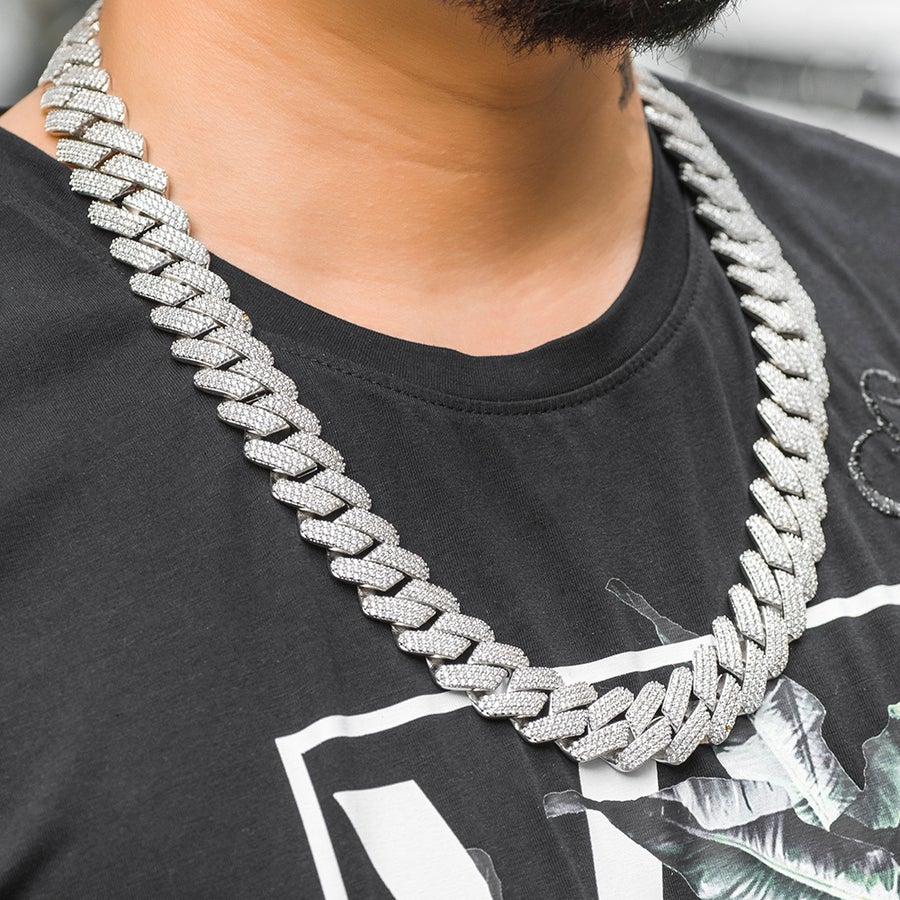14MM Iced Prong Chain - White Gold - Vercetti
