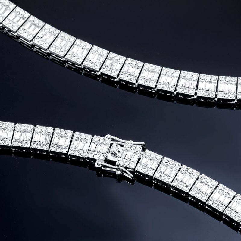Baguette Tennis Chain - White Gold - Vercetti
