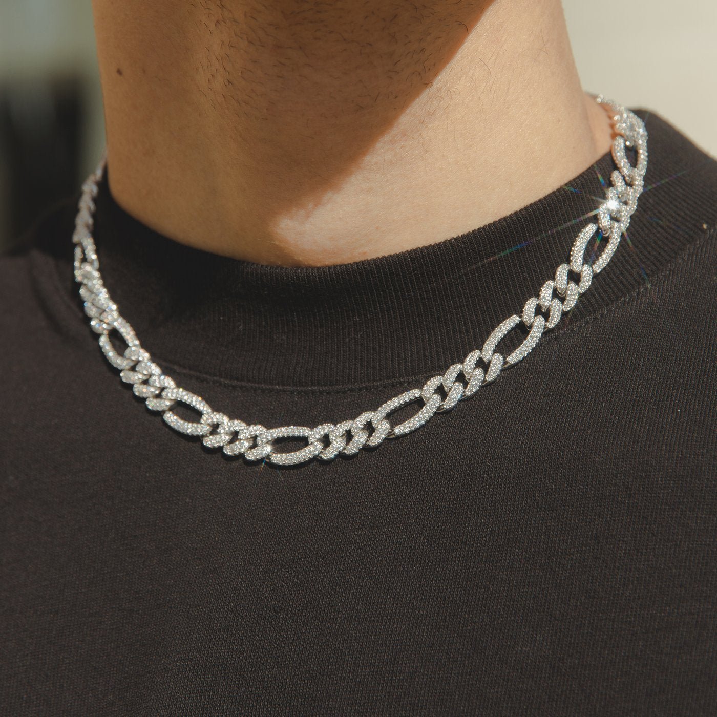 Iced Figaro Chain - White Gold - Vercetti