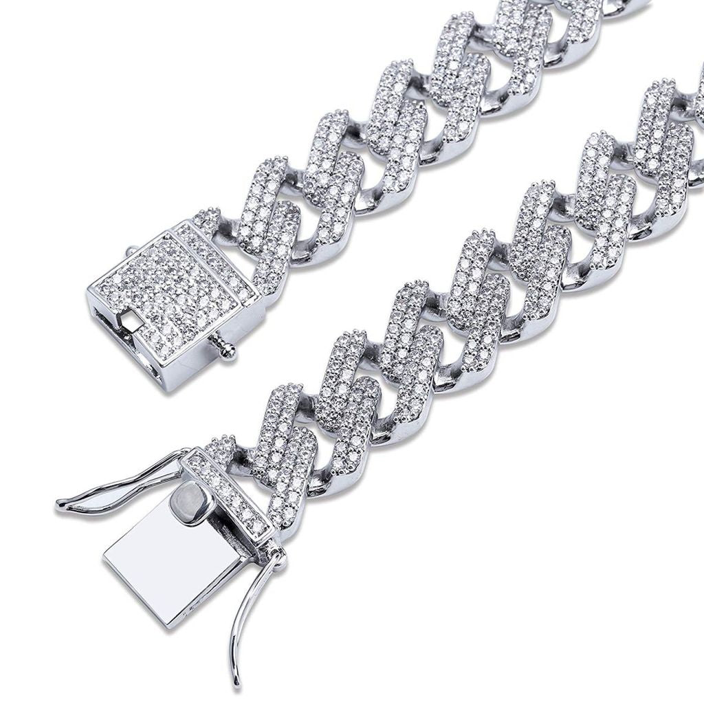 Iced Link Bracelet - White Gold - Vercetti