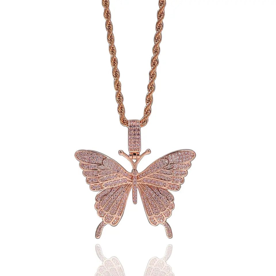 Iced Out Butterfly Pendant - Rose Gold - Vercetti