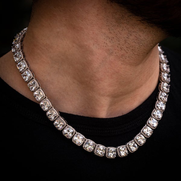 Square Clustered Tennis Chain - White Gold - Vercetti