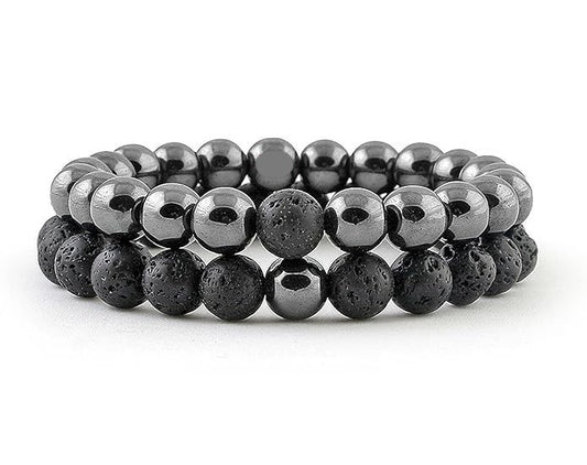 Hematite + Onyx Beads Bracelet Set