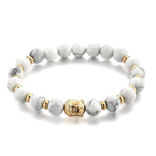 Howlite Golden Buddha Beads Bracelet