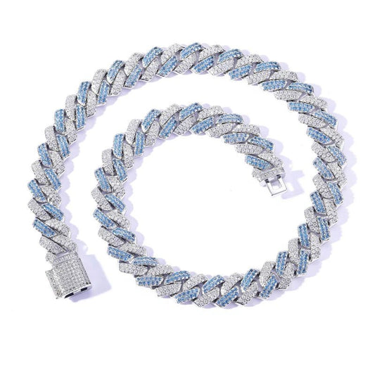 14MM Iced Prong Chain - White + Blue - Vercetti