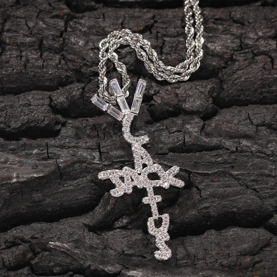 Hip Hop Iced White Gold PT Cactus Jack Cross Pendant & 2mm 24″ Box Chain  Necklace, WHITE GOLD PLATED OVER ALLOY, Cubic Zirconia – BigaMart