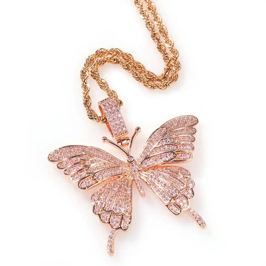 Iced Out Butterfly Pendant - Rose Gold - Vercetti