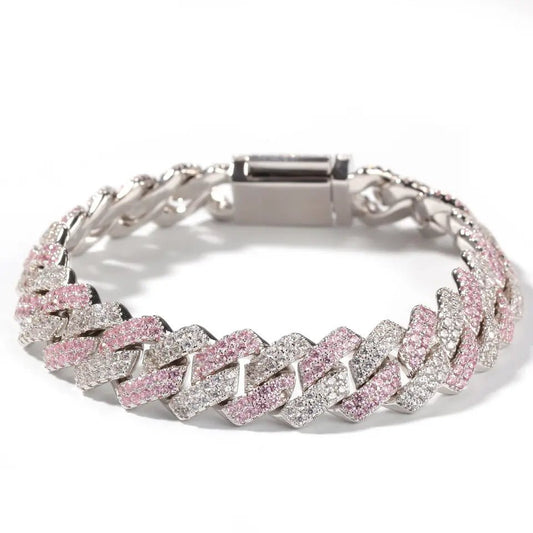 Iced Prong Bracelet - White + Pink - Vercetti